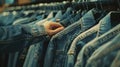 The hand selecting denim jacket..AI generated image Royalty Free Stock Photo