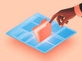 Hand selecting a digital folder from a futuristic grid interface for organization Royalty Free Stock Photo