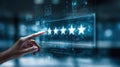 The hand selecting a digital star rating in a futuristic interface design. AI generated image Royalty Free Stock Photo