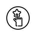 Hand selecting favorite. Rating concept. Finger pressing the star. Commerce outline icon in a circle. Vector illustration