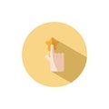 Hand selecting favorite. Rating concept. Finger pressing the star. Flat icon in a circle. Commerce vector illustration