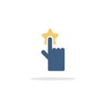 Hand selecting favorite. Rating concept. Finger pressing the star. Icon with shadow. Commerce glyph vector illustration