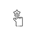Hand selecting favorite thin line icon. Rating concept. Finger pressing the star. Outline commerce vector illustration