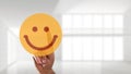 Hand is selecting a happy mood smiley Royalty Free Stock Photo