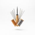 Hand sewing awl kit, floating in mid air on a solid white background Royalty Free Stock Photo