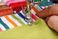 Hand sewing on a machine Royalty Free Stock Photo