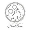 Hand sewn icon. Handmade sewing stitch. Tailor needle with thread. Patchwork, straight seam. Fabric patch, embroidery. Line vector Royalty Free Stock Photo