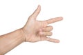 Hand in shaka or calling gesture on a white isolated background