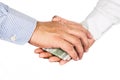 Hand shake deal with corrupt cash exchange Royalty Free Stock Photo