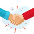 Hand shake hands or handshake vector flat cartoon illustration isolated, concept of success partnership friendship deal