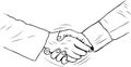 Hand shake between two businessmen hand drawn vector illustration agreement sketch doodle