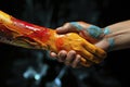 Hand Shaking Gesture of Oil Painted Hands. LGBTQ Diversity concept