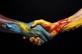 Hand Shaking Gesture of Oil Painted Hands. LGBTQ Diversity concept