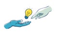 Hand Sharing Idea Light Bulb, Creative Collaboration, vector design Generative AI Royalty Free Stock Photo