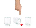 Hand and shell game with glass jars