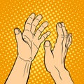 Hand showing applause deaf-mute gesture human arm hold communication and direction design fist touch pop art style