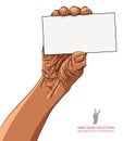 Hand showing business card, African ethnicity, detailed