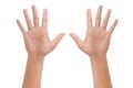 Hand showing the five fingers isolated on a white background - clipping paths Royalty Free Stock Photo