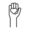 Hand showing heart human rights day, line icon design