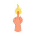 Hand showing offensive gesture, middle finger sign with anger fire, burning flame of hate. Aggressive rude expression Royalty Free Stock Photo
