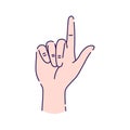 Hand showing one count line icon. Make the index finger up gesture. Pictogram for web page, mobile app, promo. UI UX GUI design Royalty Free Stock Photo