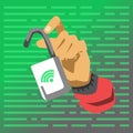 Hand showing opened lock. Hacker attack vector illustration Royalty Free Stock Photo
