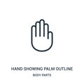 hand showing palm outline icon vector from body parts collection. Thin line hand showing palm outline outline icon vector