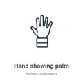 Hand showing palm outline vector icon. Thin line black hand showing palm icon, flat vector simple element illustration from Royalty Free Stock Photo