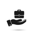 Hand showing portfolio case icon. Vector isolated illustration