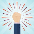 Hand showing raised fist on a radial comic background Royalty Free Stock Photo