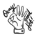 Hand showing symbol Like. Making thumb up gesture. Vector black vintage engraved illustration isolated on a white background Royalty Free Stock Photo