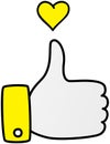 Hand showing symbol. Making thumb up gesture. Hand vector icon with small yellow heart