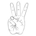 Hand gesture with high three sign