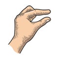 Hand showing tiny small size sketch vector