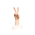 Hand showing victory sign on white background Royalty Free Stock Photo