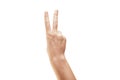 A woman Hand showing victory sign on white background Royalty Free Stock Photo