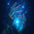 A hand is shown in blue with a star in the middle Royalty Free Stock Photo