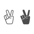 Hand shows victory sign line and solid icon, hand gestures concept, victory sign on white background, Peace hand gesture Royalty Free Stock Photo