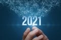 The hand shows the year 2021 Royalty Free Stock Photo