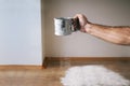 Hand sifts the flour through a sieve. Royalty Free Stock Photo