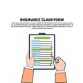 Hand Sign Insurance Claim Form Over White Background With Copy Space