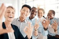 Hand sign, selfie and happy employee group showing diversity, company support and community. Portrait of business people Royalty Free Stock Photo