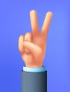 Hand sign of a victory. V or salute symbol. Peace 3d cartoon hand.