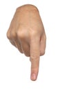 Hand signs. Male finger pointing down. Royalty Free Stock Photo