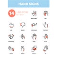 Hand signs - modern line design icons set