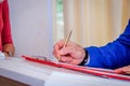 Hand signs in the registry office. Painting in the registry office. Marriage Union of loving people. New family Royalty Free Stock Photo