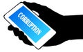 Hand silhouette holding phone with CORRUPTION text.