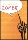 Hand skeleton on orange brick wall , Design for Halloween poster,card,Vector illustrations Royalty Free Stock Photo