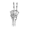 Hand of the skeleton with raised up forefinger and middle finger. Peace gesture or symbol. Hand drawn human hand Royalty Free Stock Photo