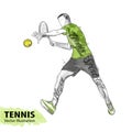Hand sketch of American tennis player. Vector sport illustration. Watercolor silhouette of the athlete with thematic